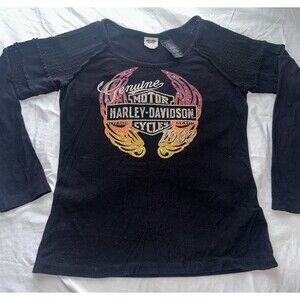 Harley Davidson Women’s Graphic Logo Rhinestones Long Sleeve XL  Biker Shirt
